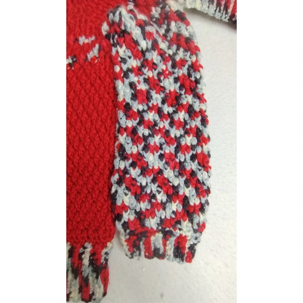 Handmade Knit‎ Sweater & Hat Set Red Multicolor Toddler Size 4T–5T Winter